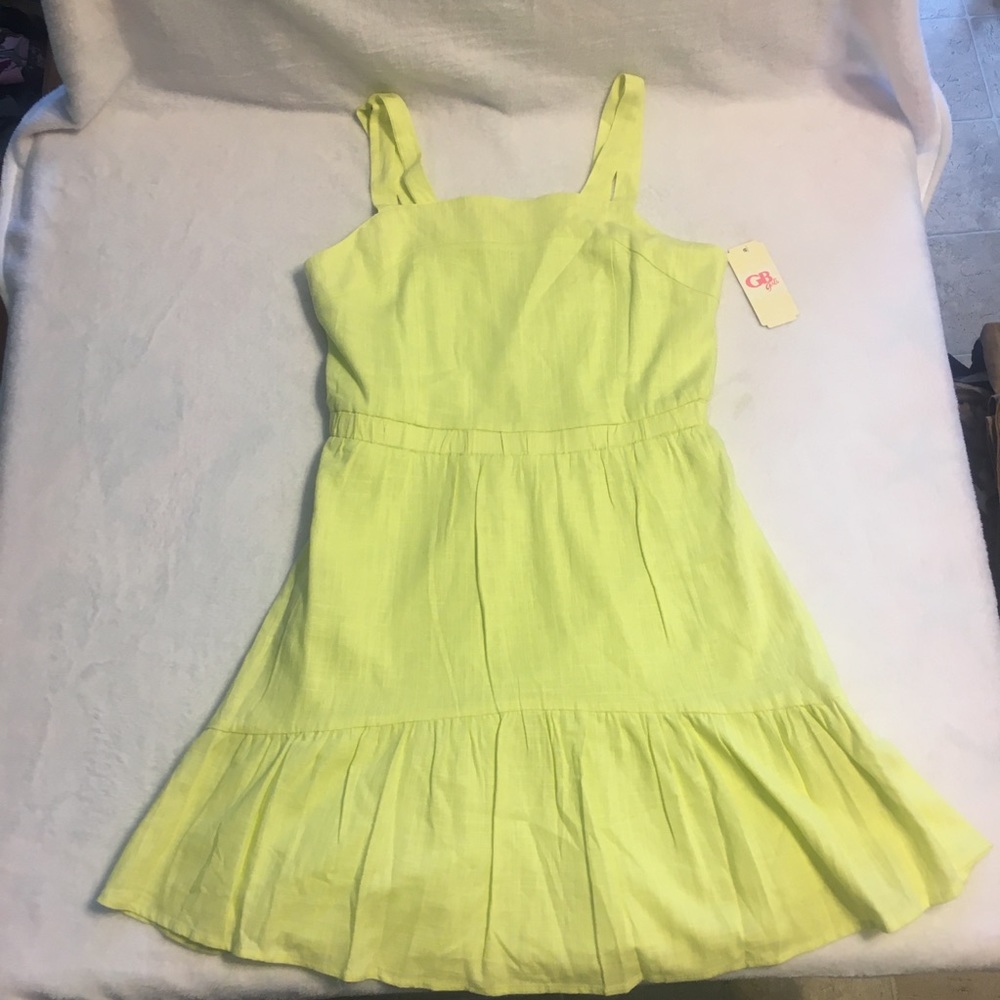 GB Girls Tiered Ruffle Dress Kids Size 14 Neon Yellow NWT Sleeveless Square Neck